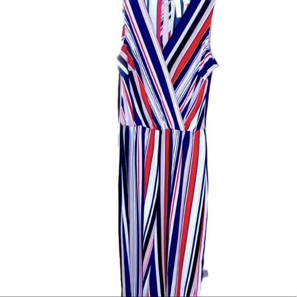 Tacera Red White & Blue Bold Striped Cropped Palazzo Jumpsuit size Small - Picture 3 of 13